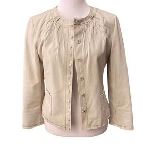 Elie Tahari xs white cream leather lamb blazer jacket button up